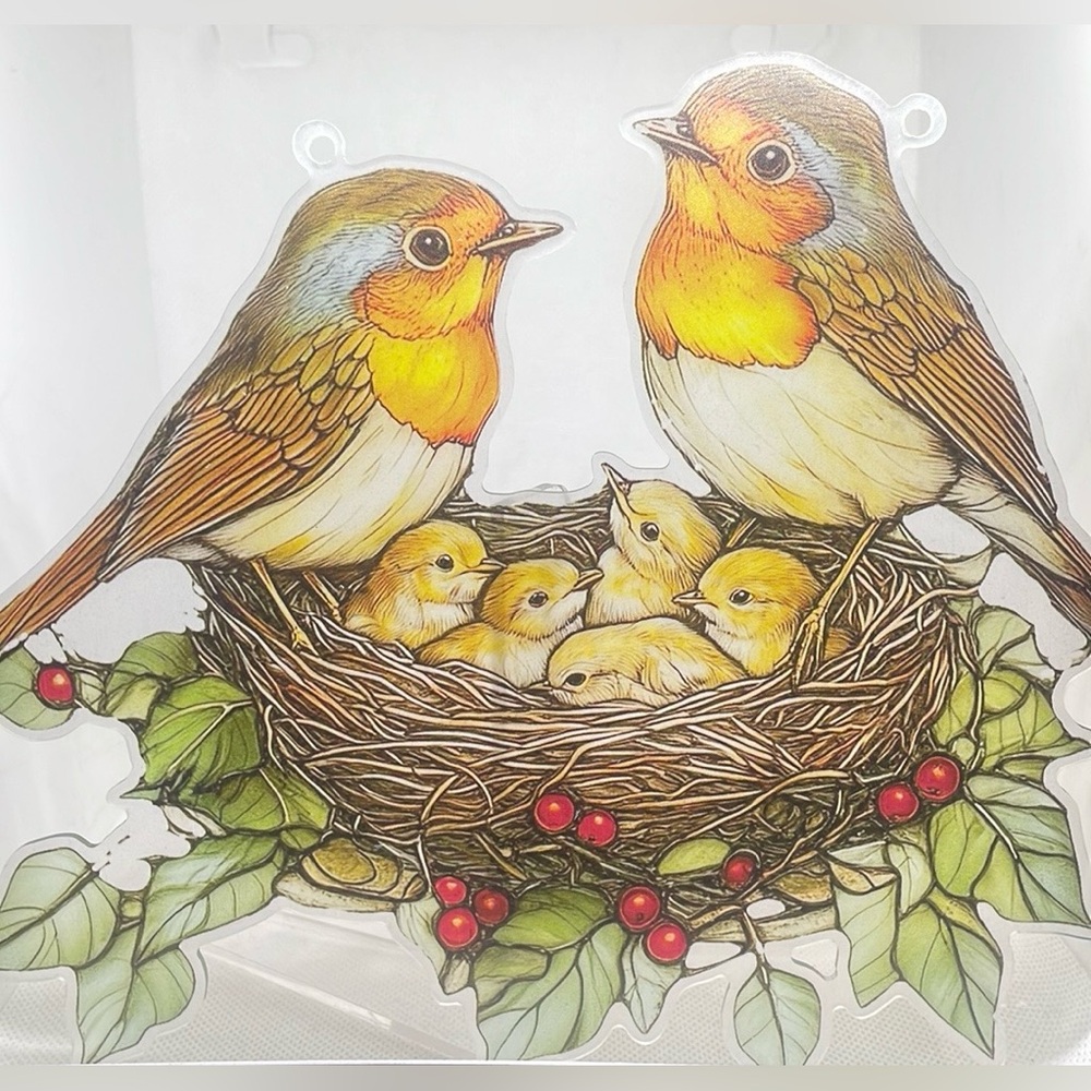 Suncatcher Yellow Birds & Chicks in Nest Acrylic Decoration Window Art Robin